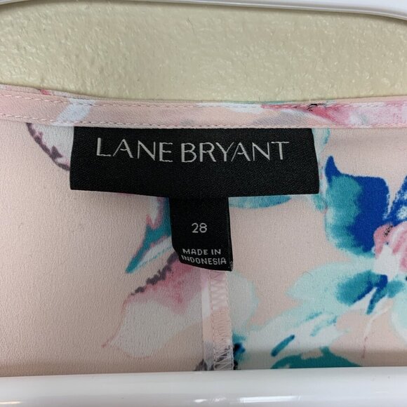Lane Bryant Womens 28 Blouse Short Sleeve Pink Floral Ruffle V Neck Work Office - Picture 2 of 13